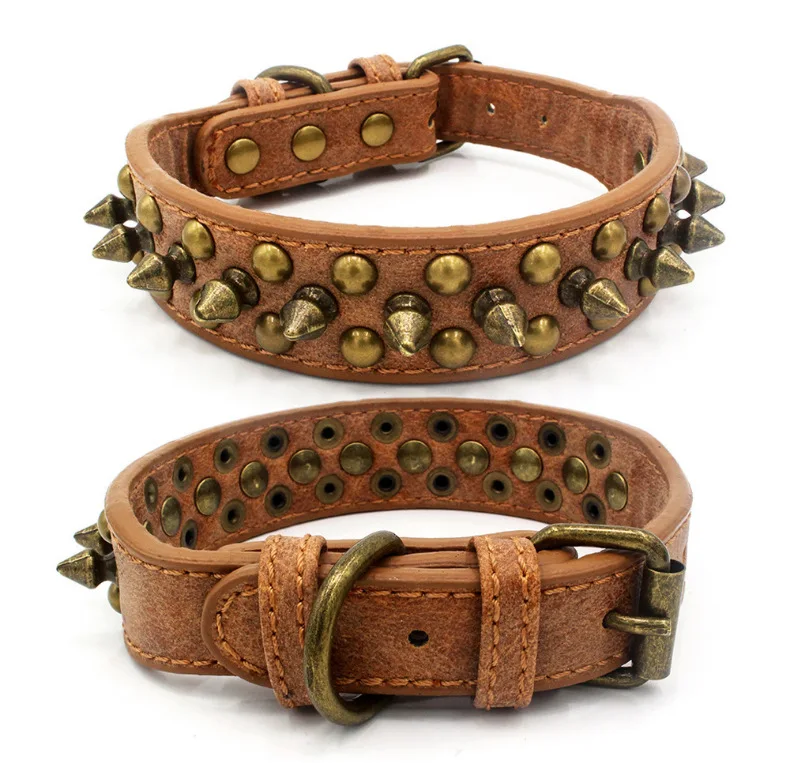 Factory Supplies Cool Punk  Anti Bite Spiked Rivets Studded Decorate Pu Leather Mushrooms pitbull Dog Collar For Large Dog