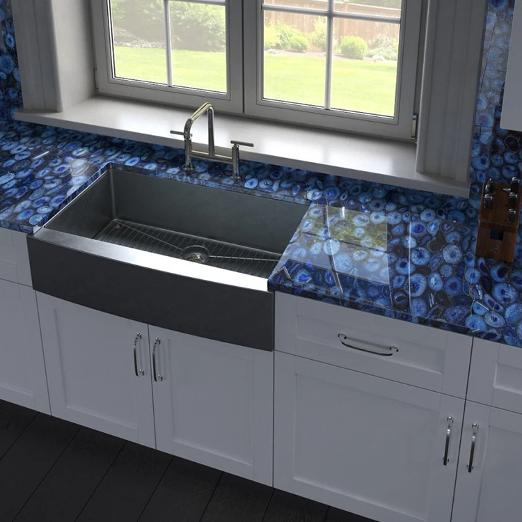 YDSTONE Backlit Blue Agate Countertop Natural Semi-Precious Stone Slab Composite With Polished Surface