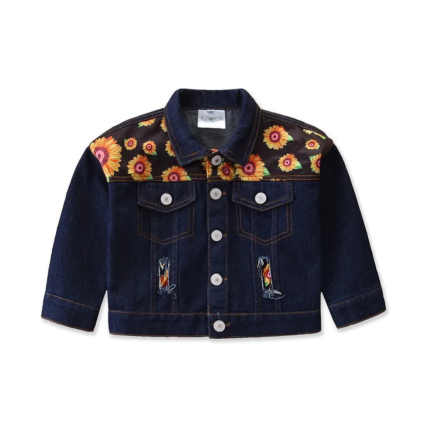 1-6y Autumn Toddler Kids Baby Girl Shirts Tops Clothes Denim Sunflower Print Long Sleeve Tops Shirt Warm Coat Shirt