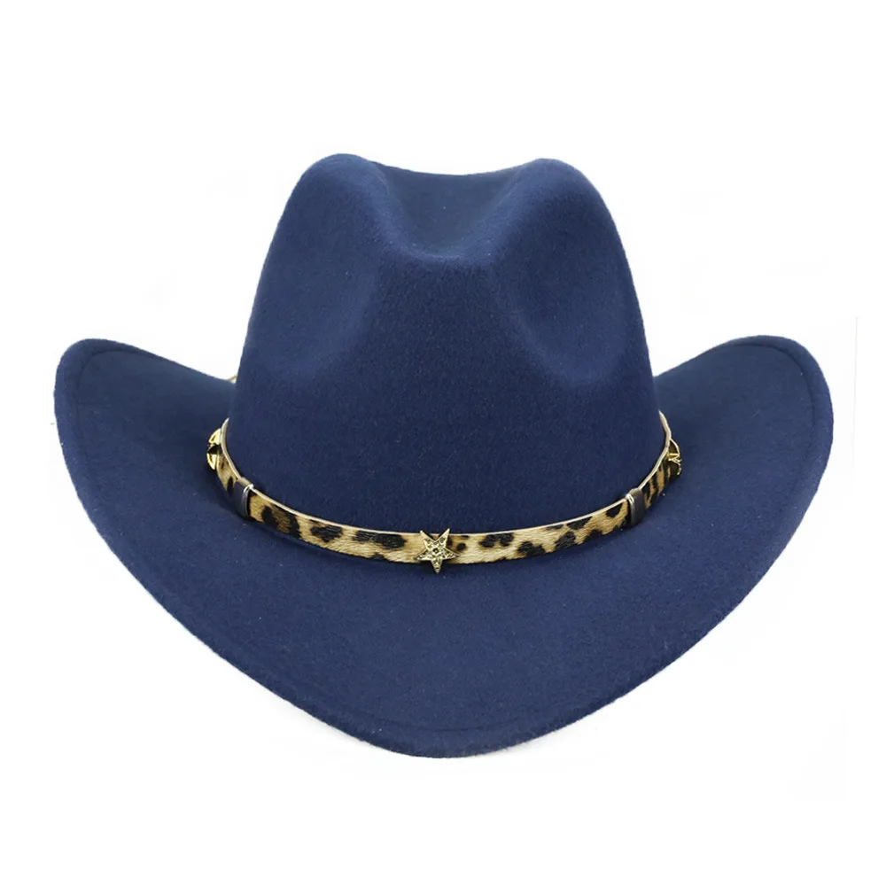 Fashion wide brim leopard western cowboy hat unisex fedora hats wholesale