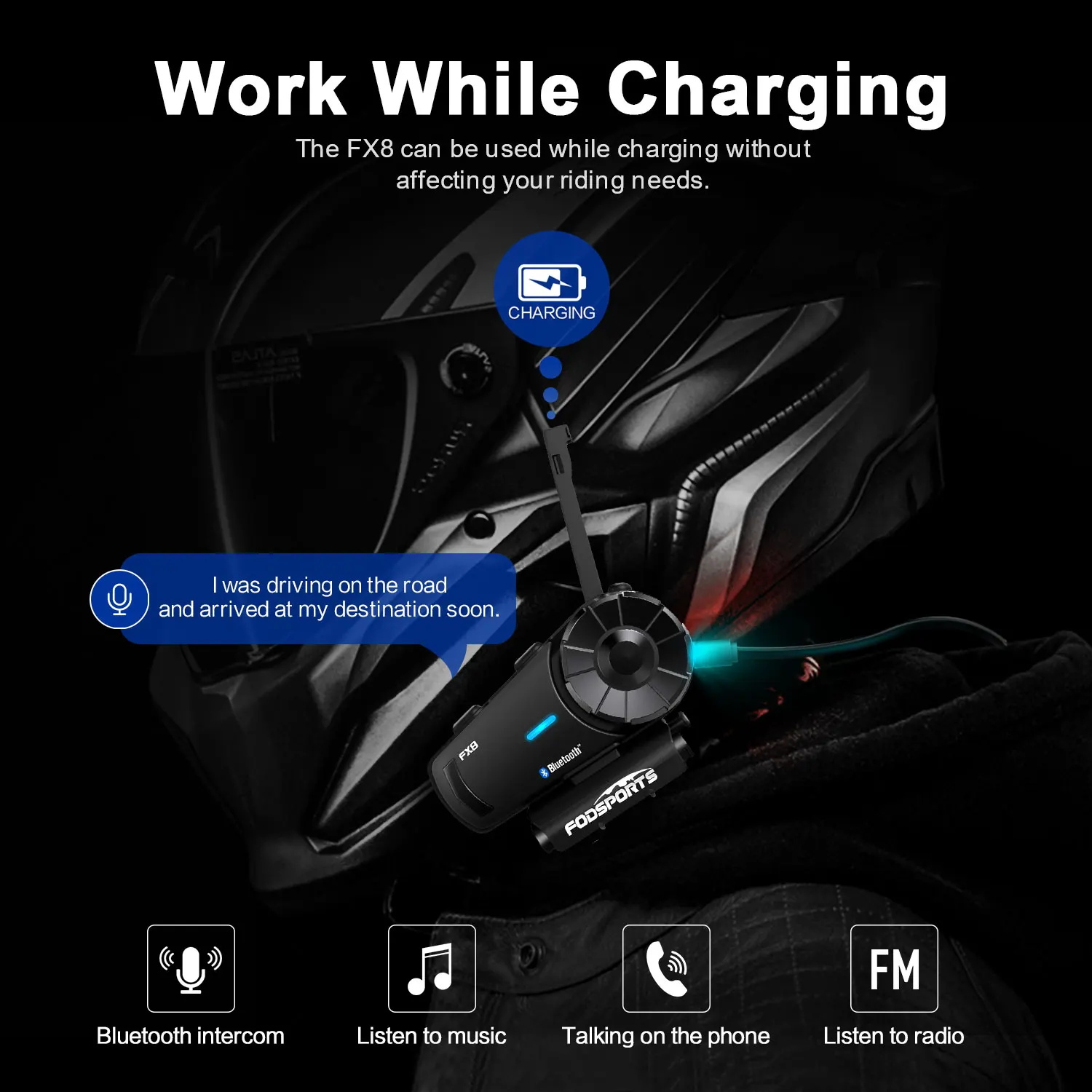 Fodsports FX8 8 Riders 2000m waterproof Full Duplex Motorcycle helmets Headset Intercom intercomunicador para moto bluetooth