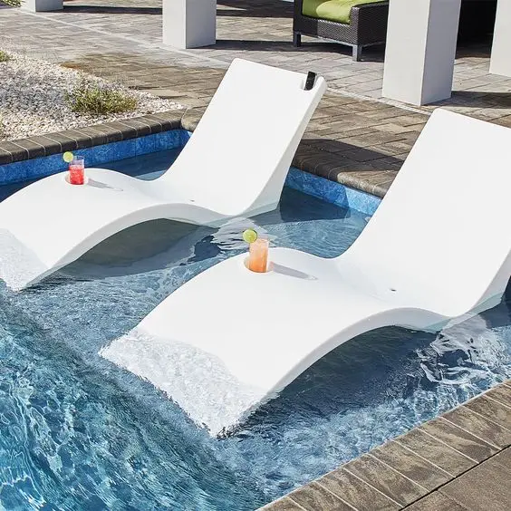 luxury fiberglass frp swimming pool lounger chair sun tanning pool island shelf tanning lounger