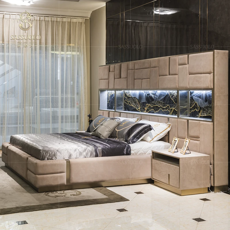  Кристальная живопись Sassuolo итальянский импорт нубук кожа размер King Size Bed ostentatious luxury