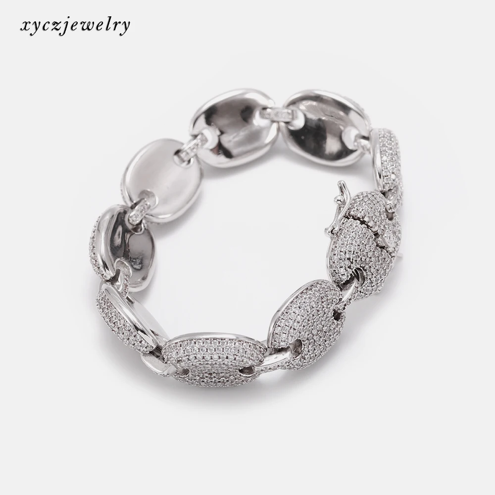 Popular hip-hop jewelry brass platinum bracelet round thick bracelet men and women