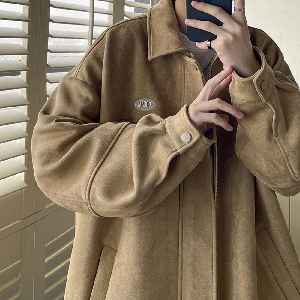 Stylish New Washed Design Casual Coat Pocket Jackets Mens Suede Jacket High Quality Turn Down Collar Blazer Men