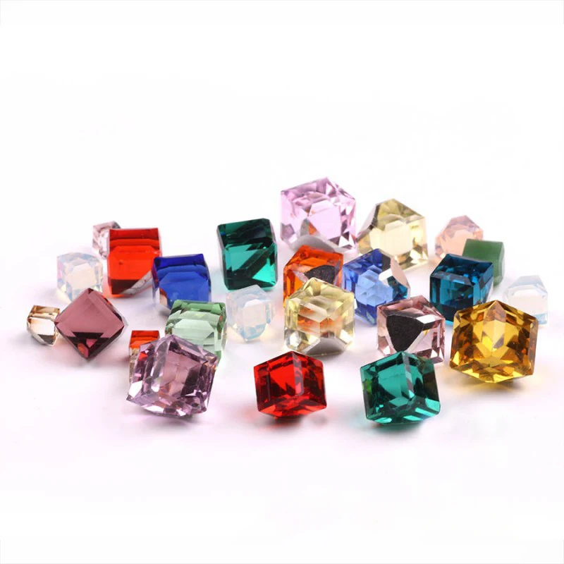 Wholesale Multi Color Angular Plated Bottom Diamonds Cube Rhinestones DIY Jewelry Stick Crystal Nail Square Diamonds