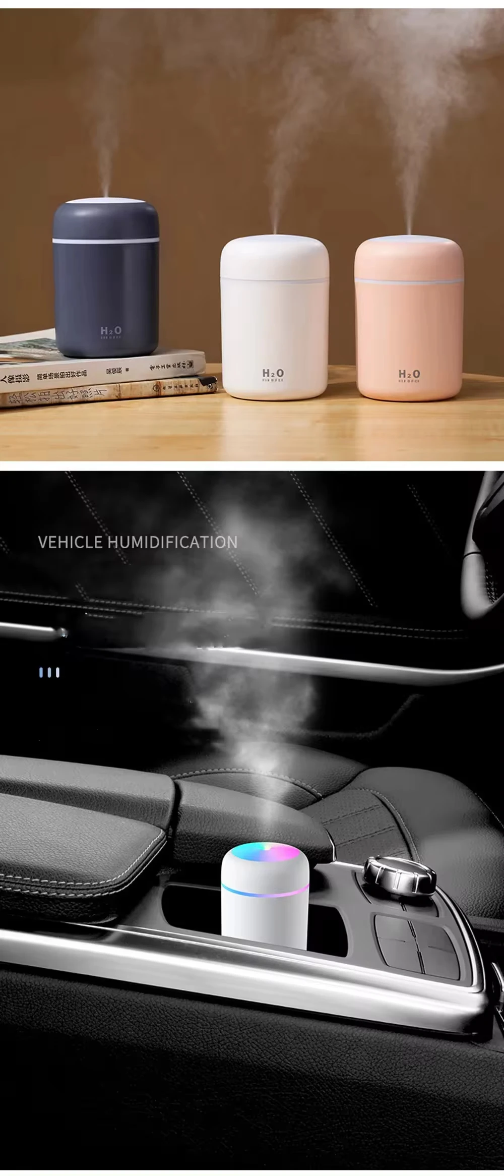 H2o Humidifier For Home Bedroom LED Light Mini 300ml H2O Spray Mist Humidificador Essential Oil Diffuser Car USB Air Humidifier