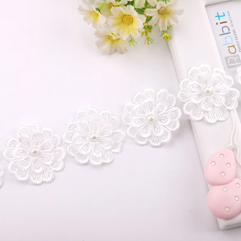 Manufacturers new popular wedding dress footwear clothing accessories lace handmade organza net nail bead edge