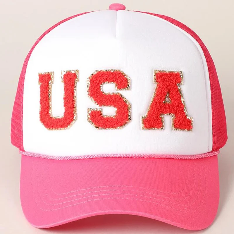 Curved Bill USA Rope Trucker Hats 5-Panel Custom Letters Patch Outdoor Hat Snapback Closure Baseball Caps Made In Vietnam
