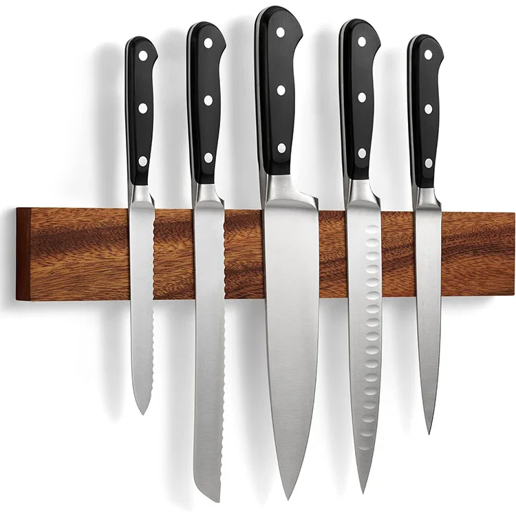 Eco Friendly Mounting Bamboo Magnetic Knife Strip, Walnut Wood Kitchen Universal Magnetic Knife Block Knife Holder for Wall