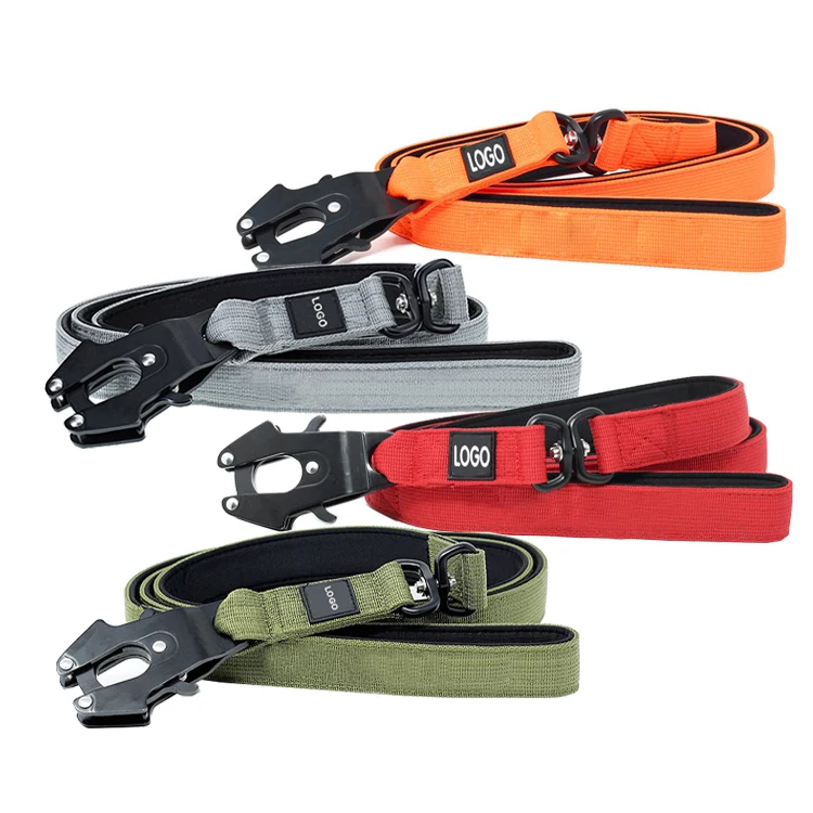 Swivel Combat Lead Nylon Webbing Neoprene lined Tactical Leash Metal Dog Soft Handle With Rotated Locking Frog Buckle Clip