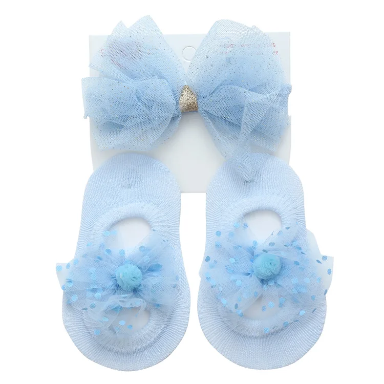 Оптовая продажа лидер продаж модные подарочные кружевные повязки на голову с цветами для новорожденных комплект нескользящих хлопковых детских носков