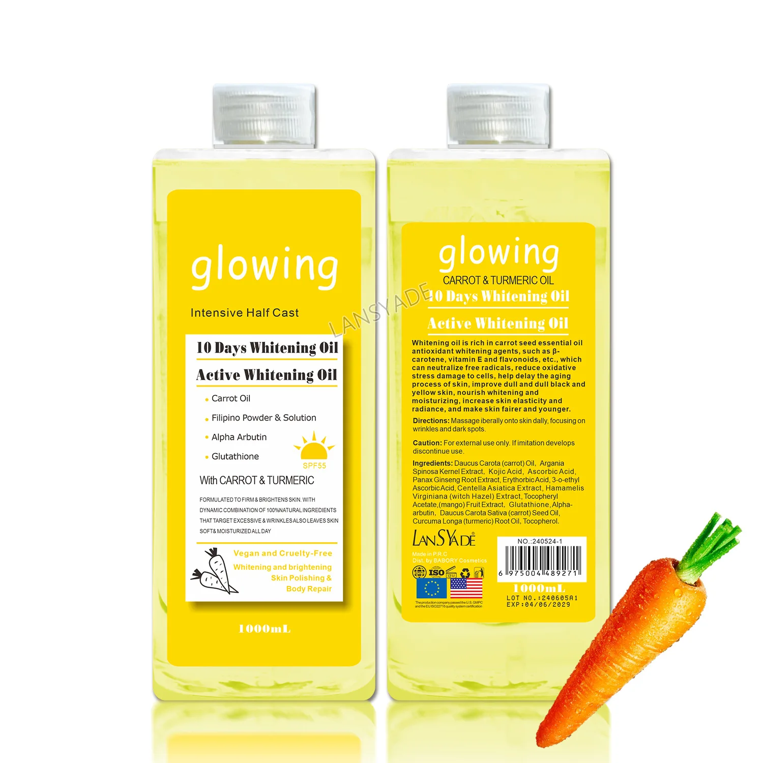 LANSYADE carrot Massage Oil Moisturizing Brightening Facial Skin vitamin C whitening body massage oil 1000ml