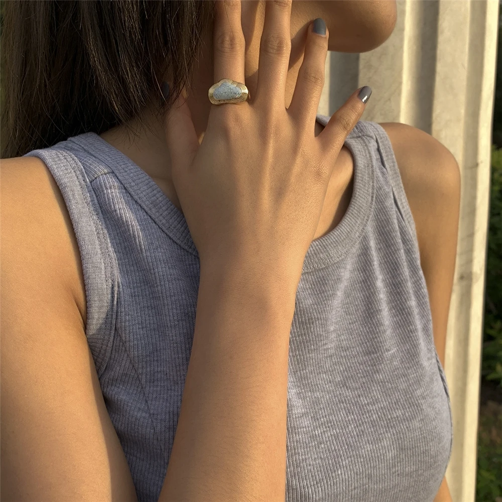 Fashion simple cloud dripping oil ring female Joker single alloy color geometric hand Ring  jewelry