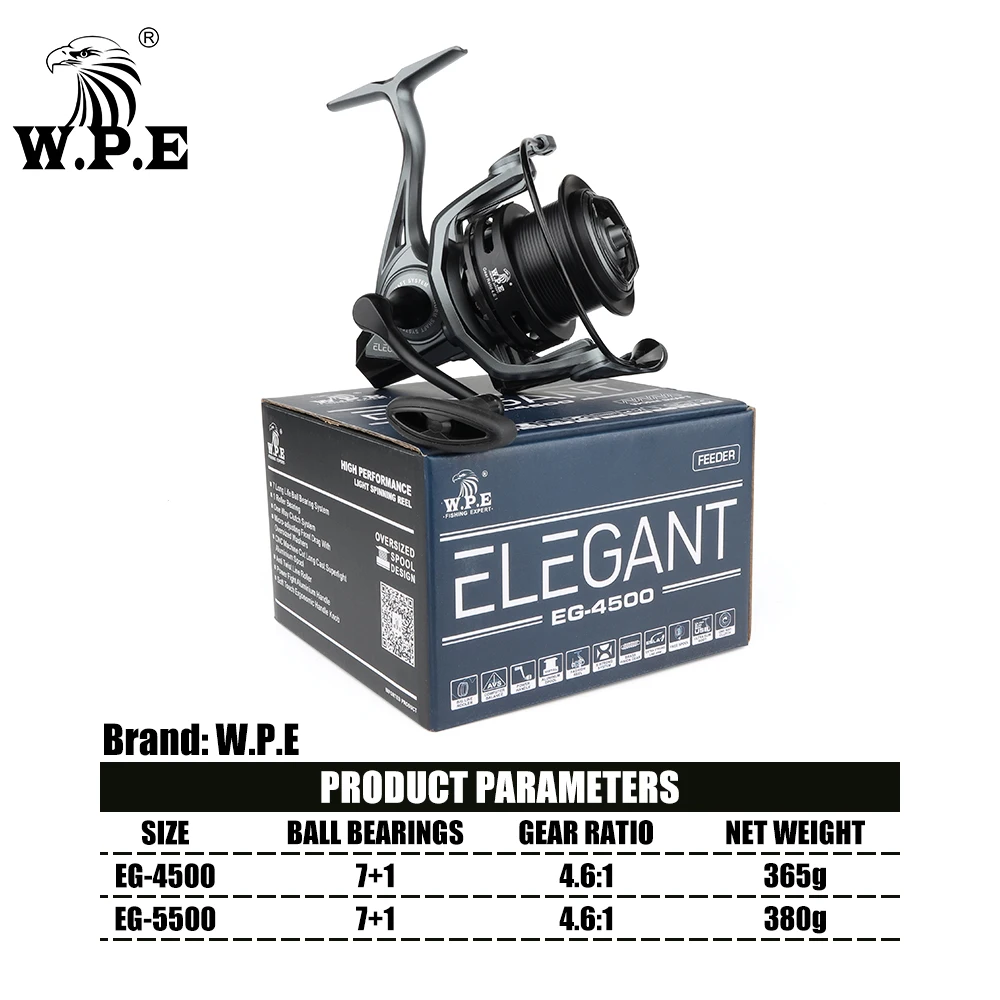 W.P.E New 7+1 BBs EG 4500/5500 4.6:1 High Speed Metal Feeder Spool Spinning Reel Carp Spining Fishing reels
