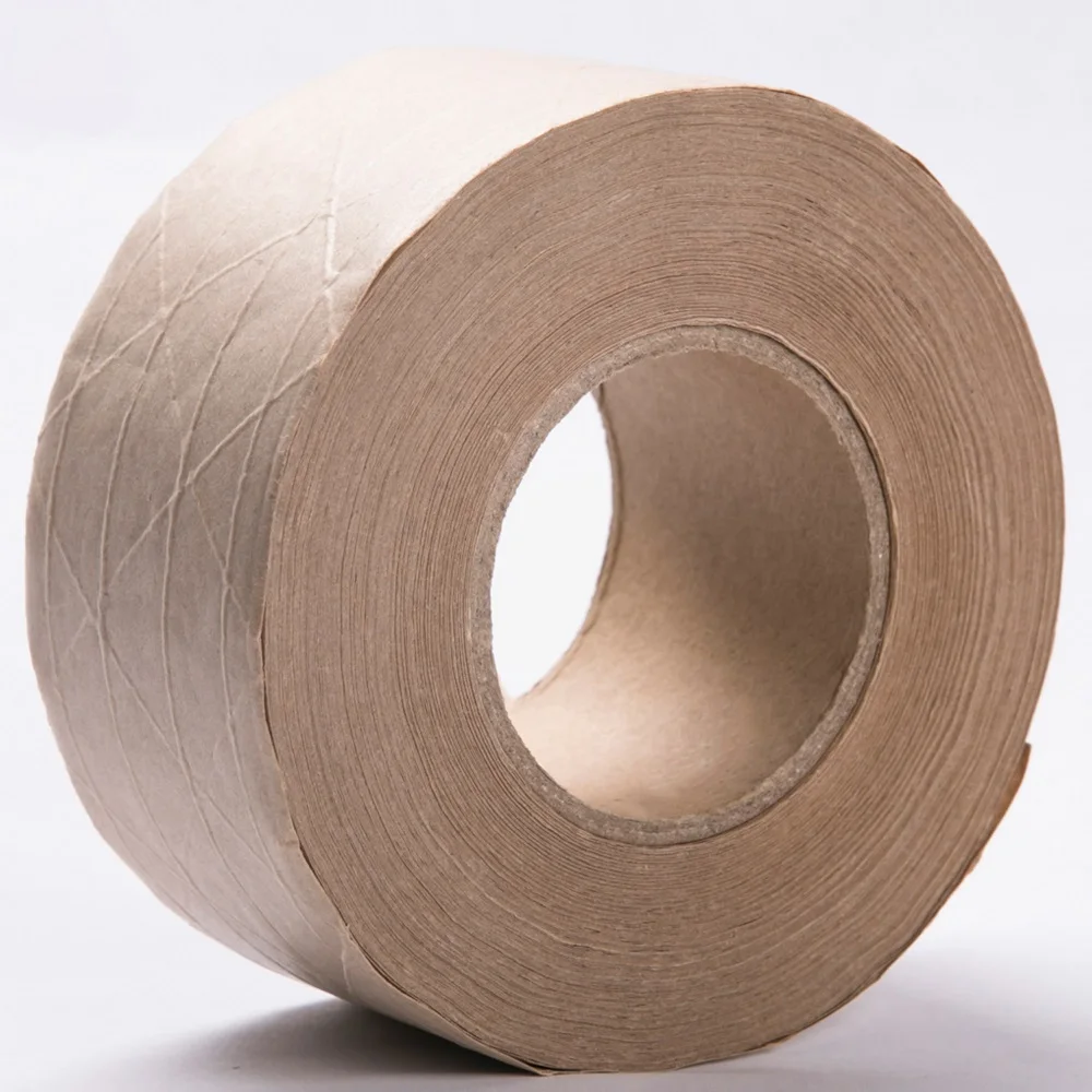 Self-adhesive paper gummed water activated kraft tape water activated tape 70mm printed reinforced heavy duty kraft packing tape