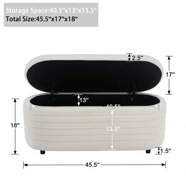 Hot Sales Modern Lambswool Bedroom Upholstered  Ottoman Footrest With Wooden Legs Benches