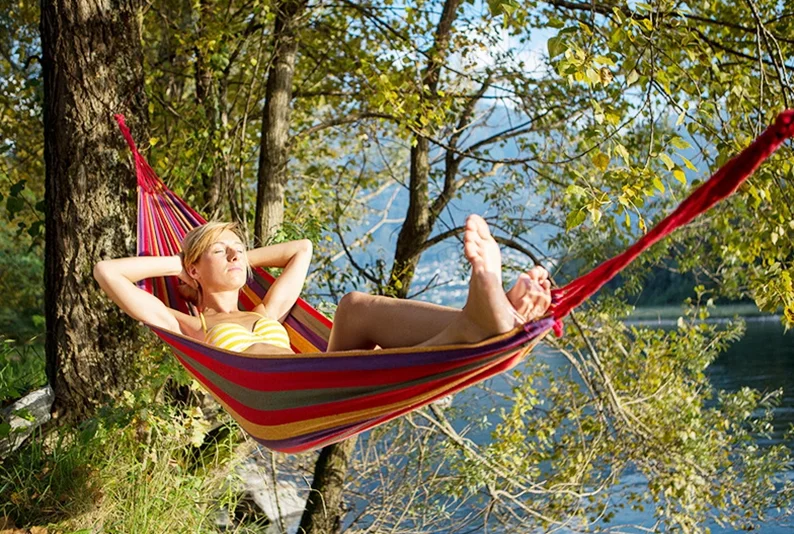 Double Swing Sleeping Hammock Bed with Spreader Bar Portable Outdoor Camping Garden Hanging Chair