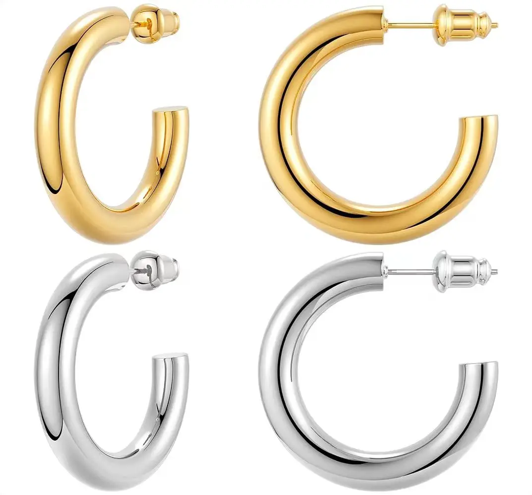 14K gold-plated lightweight short and chubby open loop, female gold hoop earringsdirect dealgold filled earrings 14k