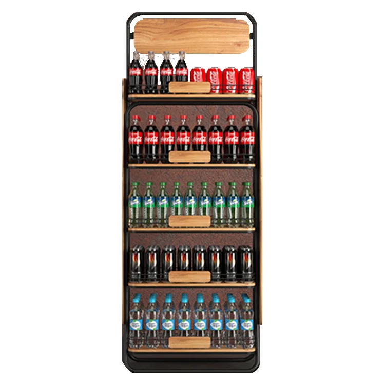 4 Layer cola bottle wood display rack floor retail display stand for liquor store