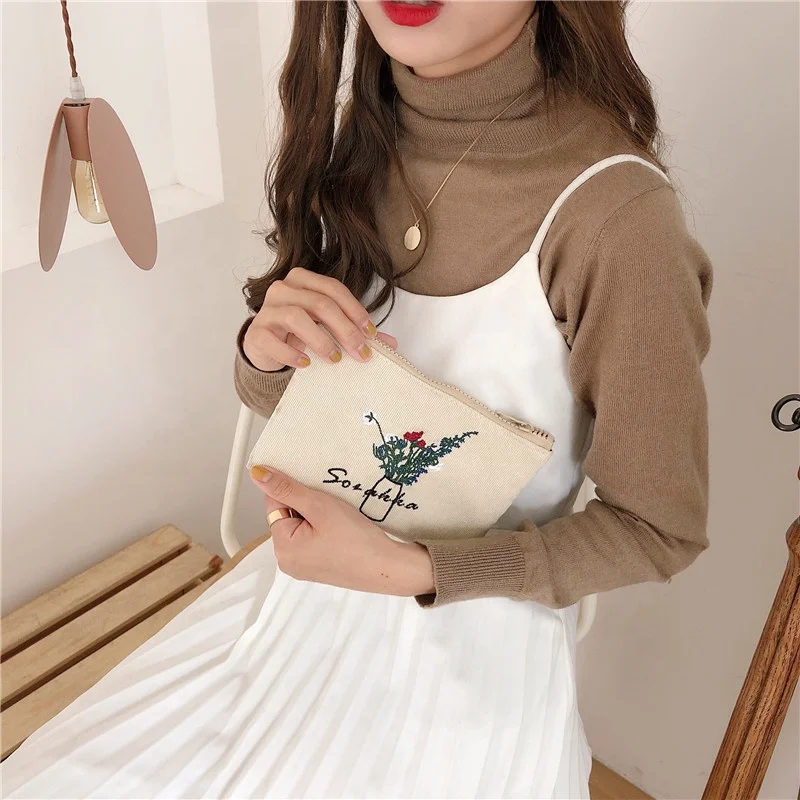 Corduroy embroidery zipper coin purse change purses for lady