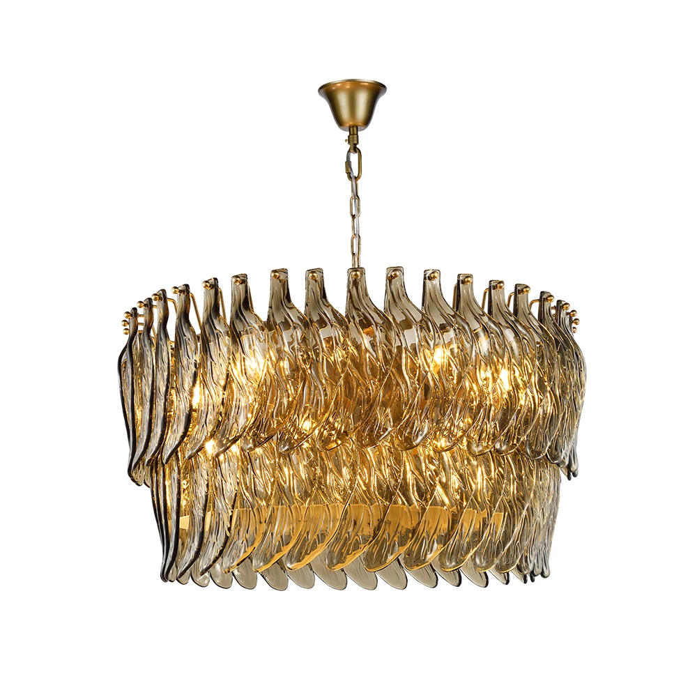 Modern luxury live room lamp transparent handmade glass leaf lamp italian designer home light luxury chandelier hanging light