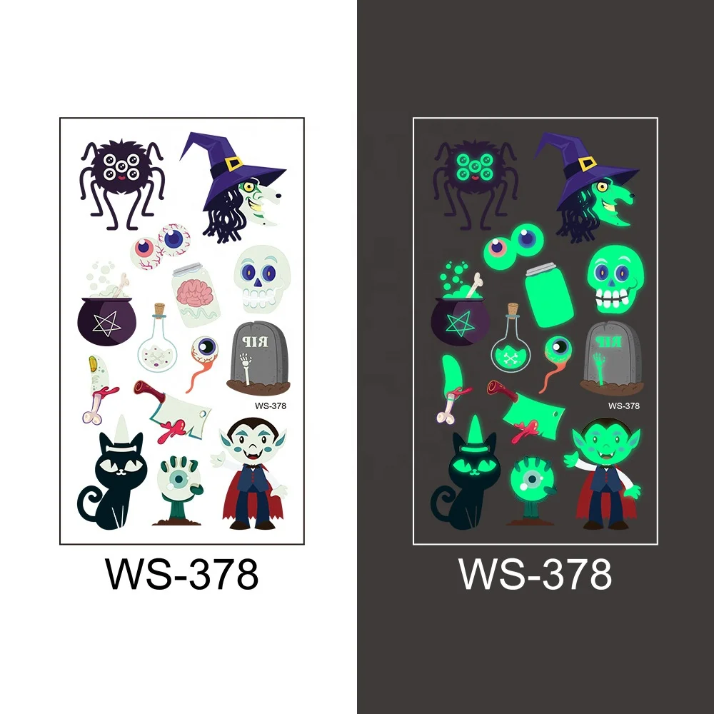 Yuwei Хэллоуин светящиеся Мультяшные временные пользовательские водонепроницаемые в темноте для детей тело руки татуировка наклейка
