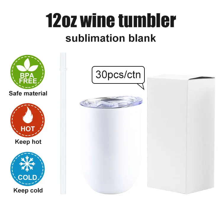 12 oz wholesale double walled vacuum insulated stainless steel cup 12oz sublimation blank stemless wine tumbler