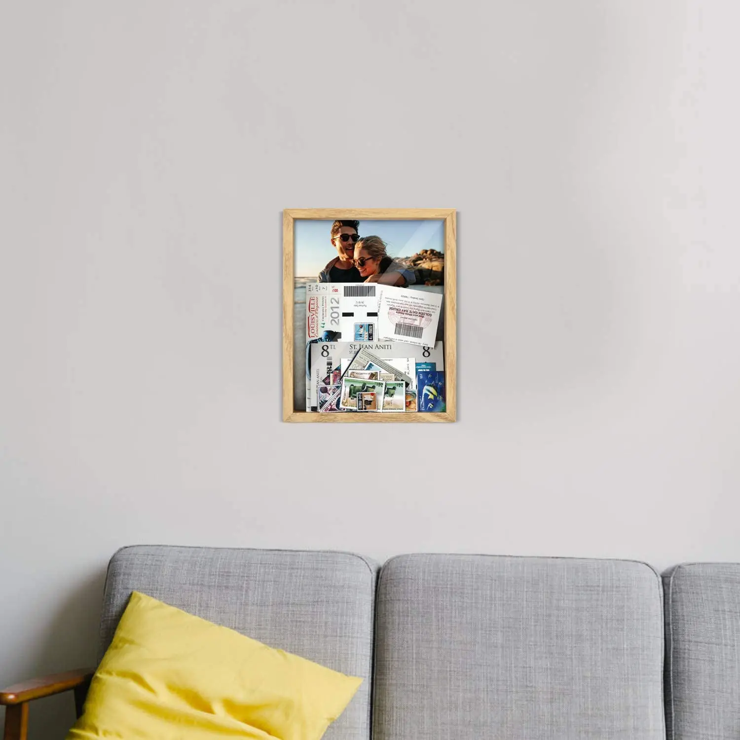 ONE WALL 10x8 inch Deep Ticket Memory Shadow Box Frame Wooden Display Box with Slot Top Loading for Crafts for Wall and Tabletop