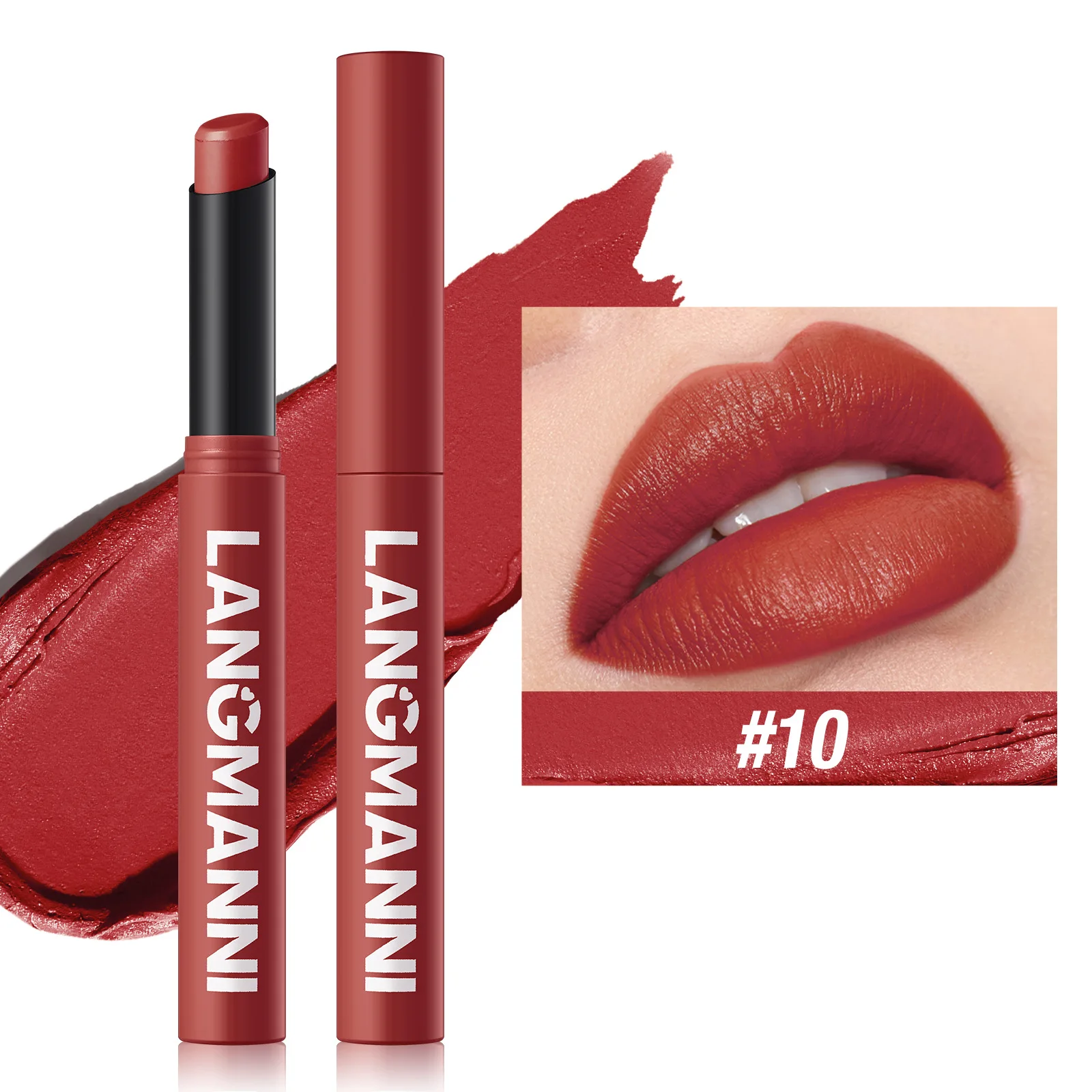 langmanni 12-color New matte matte lip gloss Pearl easy to color soft brush lip gloss Long Lasting Waterproof Non-stick Cup