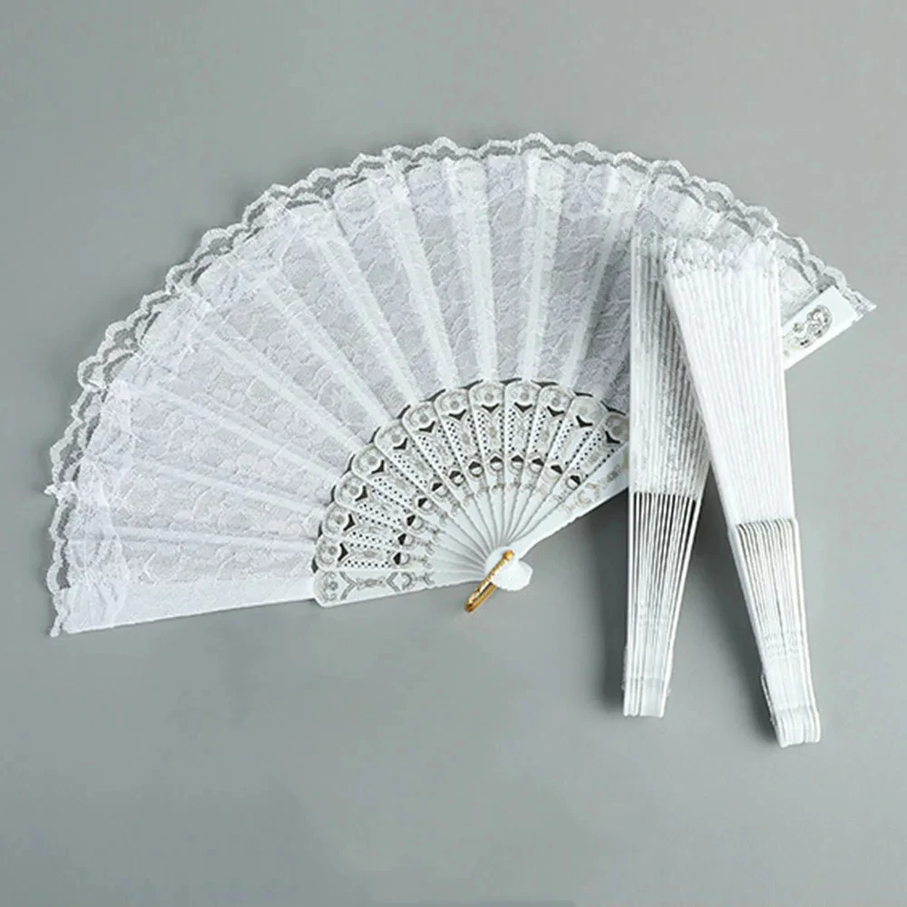 Black White Lace Folding Fan Vintage Handheld Fan Women Girls Hollow Lace Folding Fan Art Craft Gift Decor