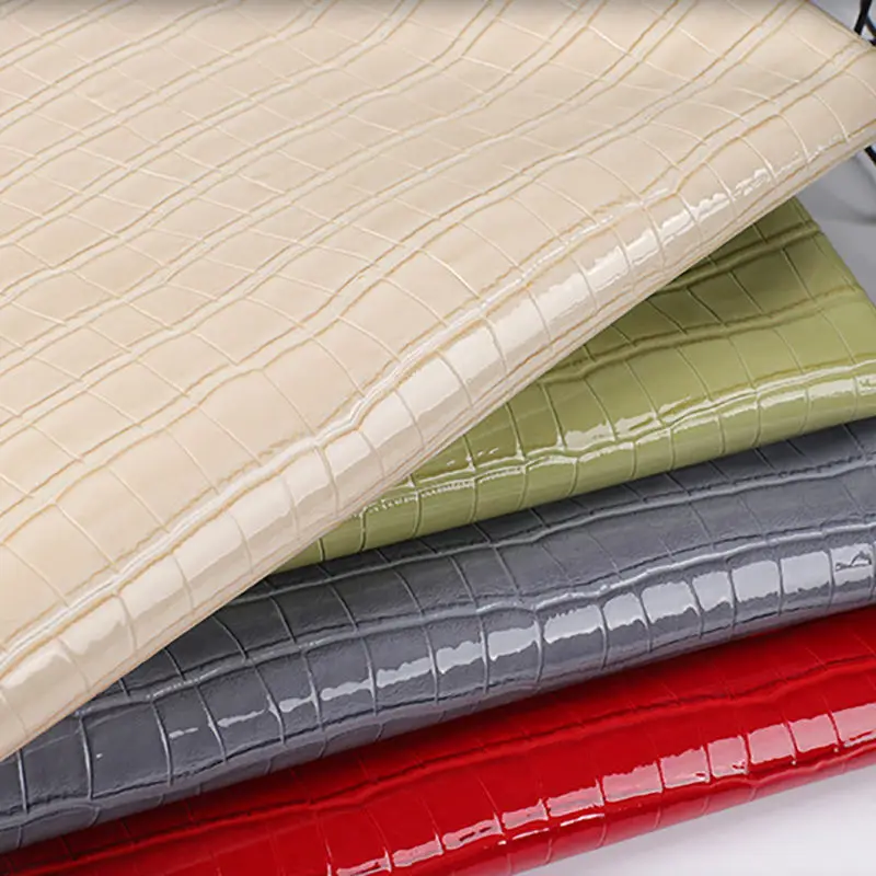 Artificial Leather Manufacturer Patent crocodile pattern PU synthetic leather glossy crocodile faux PU leather for bags shoes