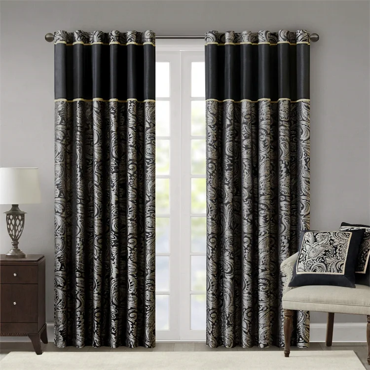 Shiny Satin Curtains Aubrey Faux Silk Paisley Jacquard Rod Pocket Curtain With Privacy Lining For Living Room