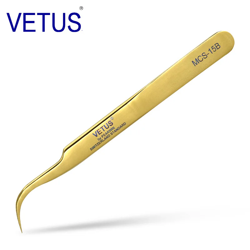 Wholesale Gold VETUS MCS15B Stainless Steel Volume Lash Tweezers Private Label Eyelash Tweezers