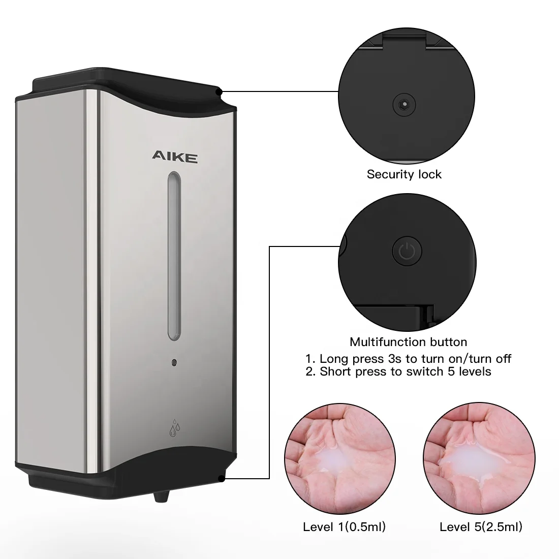 
Modern Design AK1206 New Automatic alcohol disinfect 1100ml high quality soap dispenser for public toilet 