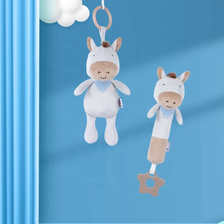 Manufacturers new design baby rattle plush toy cute colt  rattle newborn cartoon animal holding stick with rattle