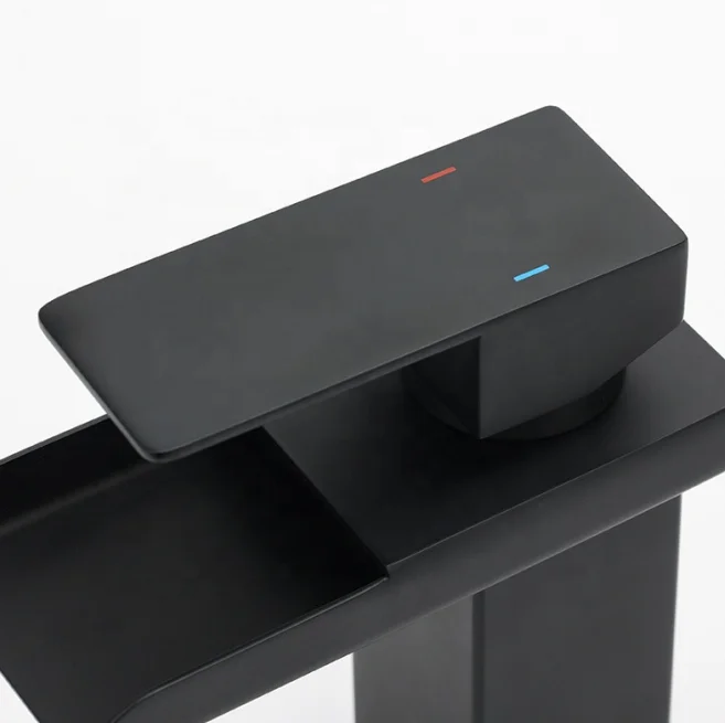 Unique Design 2021 Modern Brass Basin Mixer Tap Single Handle Waterfall Bathroom Black Faucet