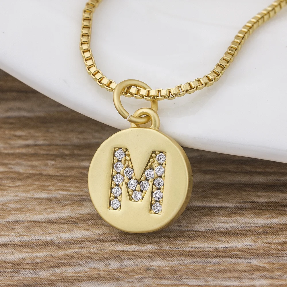 Hot Sale Women Girls Gold Initial 26 Letters Necklace Long Charm Personal Necklace Pendants Copper CZ Jewelry Wholesale