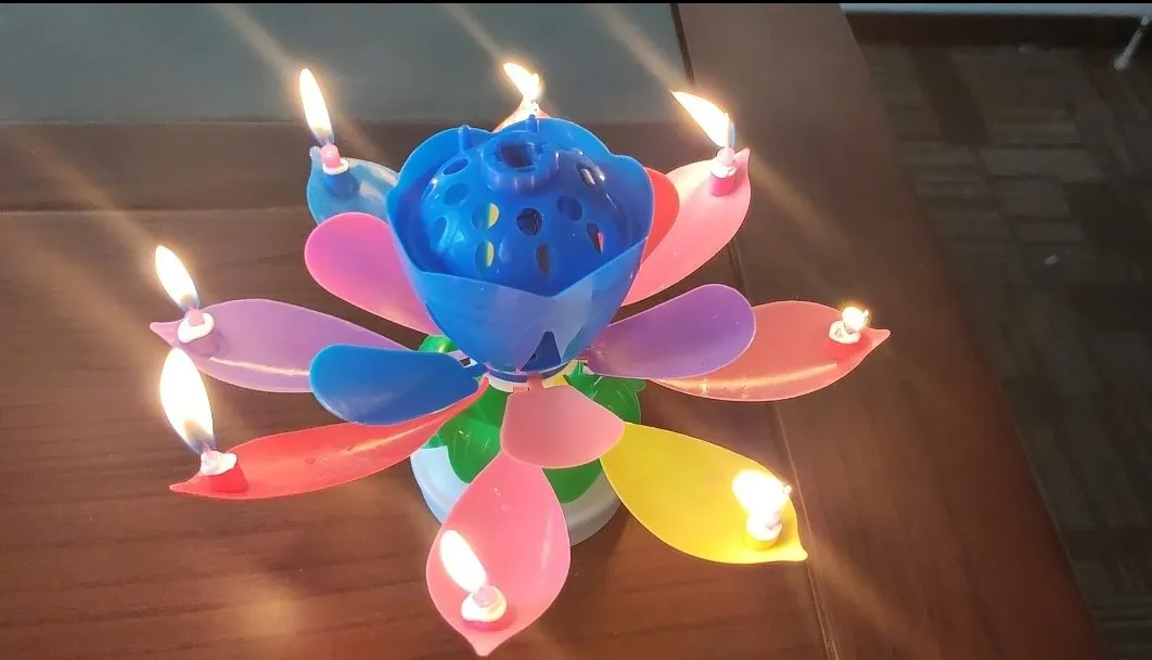 Birthday Cake Music Fountain Sparkler Candles Lotus Flower Decorative Music Wedding Party Cake Topper Candle Opens