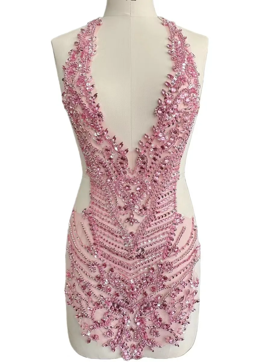 Whole Body Stone Bead Applique Wedding Dress Lace Fabric Is Used To Sew Evening Gowns