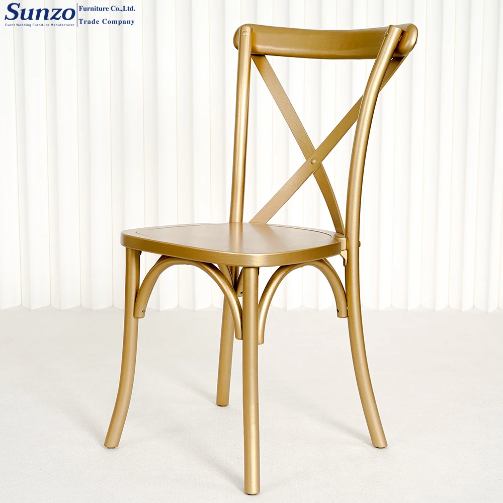 Stackable Premium Stylish Gold Wood Cross Back Chairs for Wedding Banquet