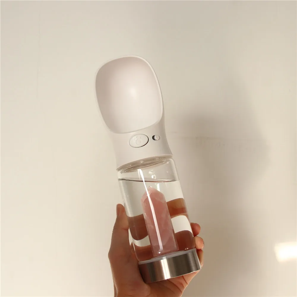 Private Label High Borosilicate  Travel Outdoor Portable Drinking Healing Crystal Pet Dog Glass Water Bottle