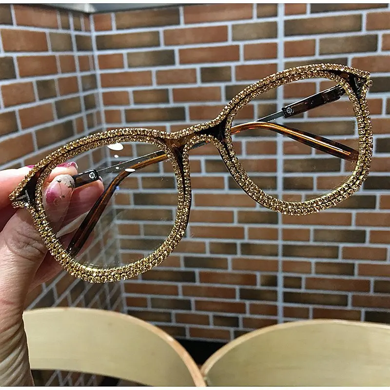 Gold rhinestone Square Sunglasses for Women Brand Designer Shades Sun Glasses Men Vintage Metal Clear Eyewear