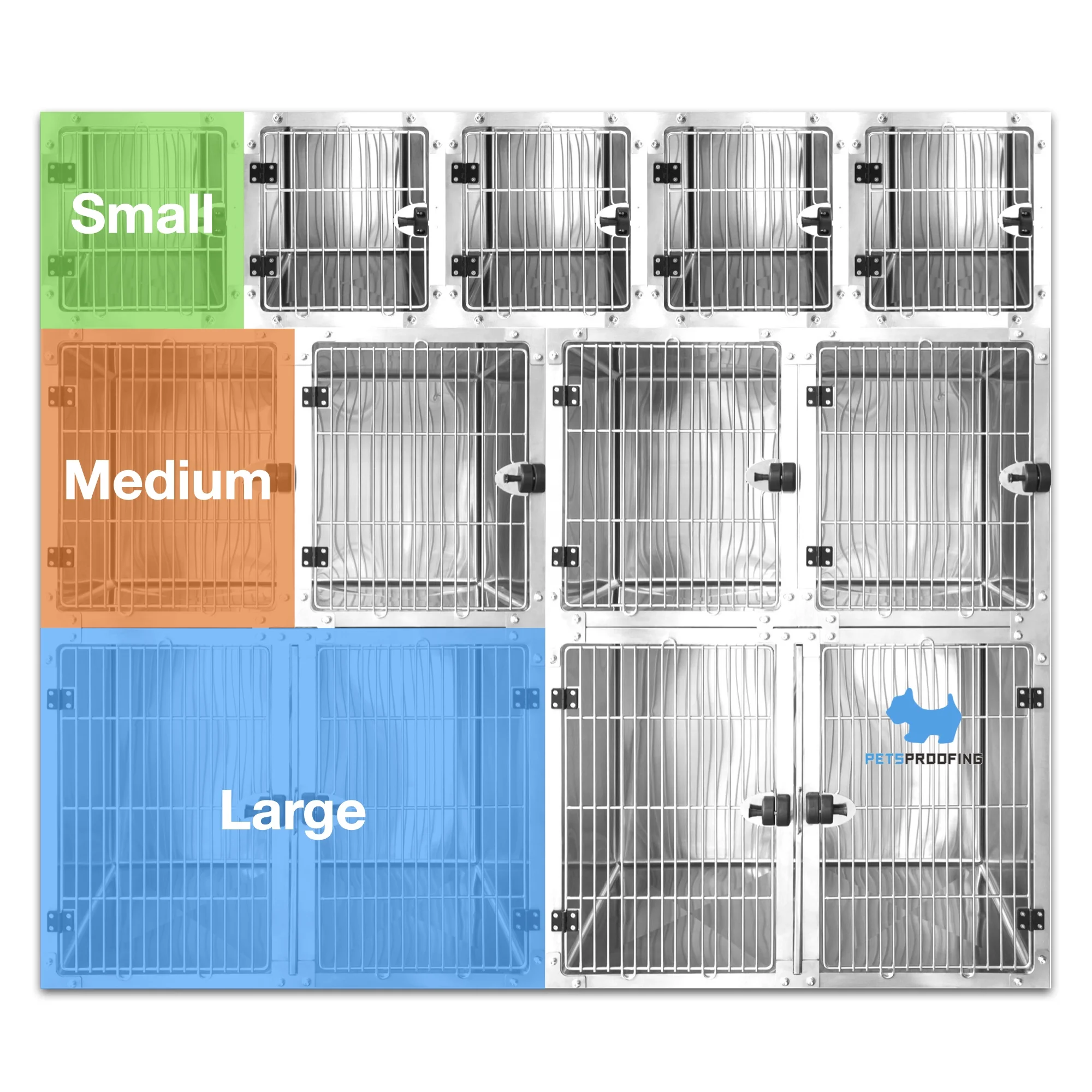 Petsproofing Modular combination type veterinary cage stainless steel VET dog cage for pet hospital clinic cage