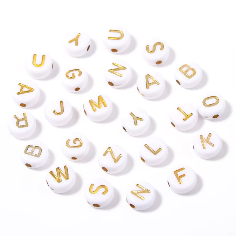 100pcs/pack Acrylic oblate letter beads White gold single for jewelry
