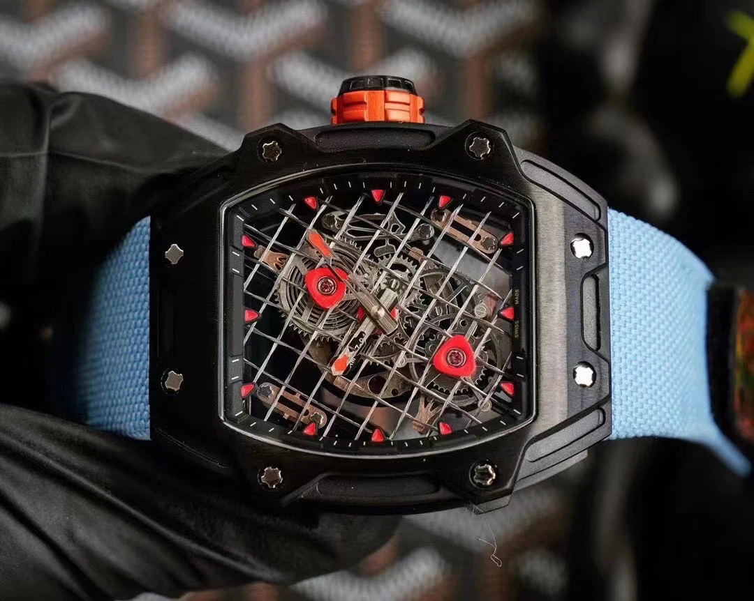 
RM Replika Carbon Fiber Case Richard Mill Stainless Steel Swi Movement Silicon Strap Best Quality Original Clone Mechanical 