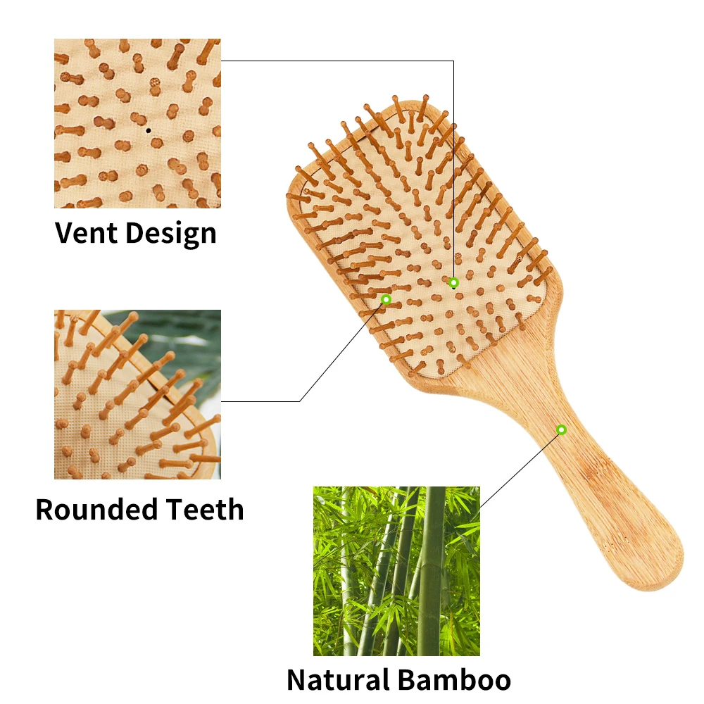 Factory-direct Sale Paddle Custom Logo Bamboo Wood Hair Brush for Detangler Women Hair Bamboo Hair Brush with Cotton Bag
