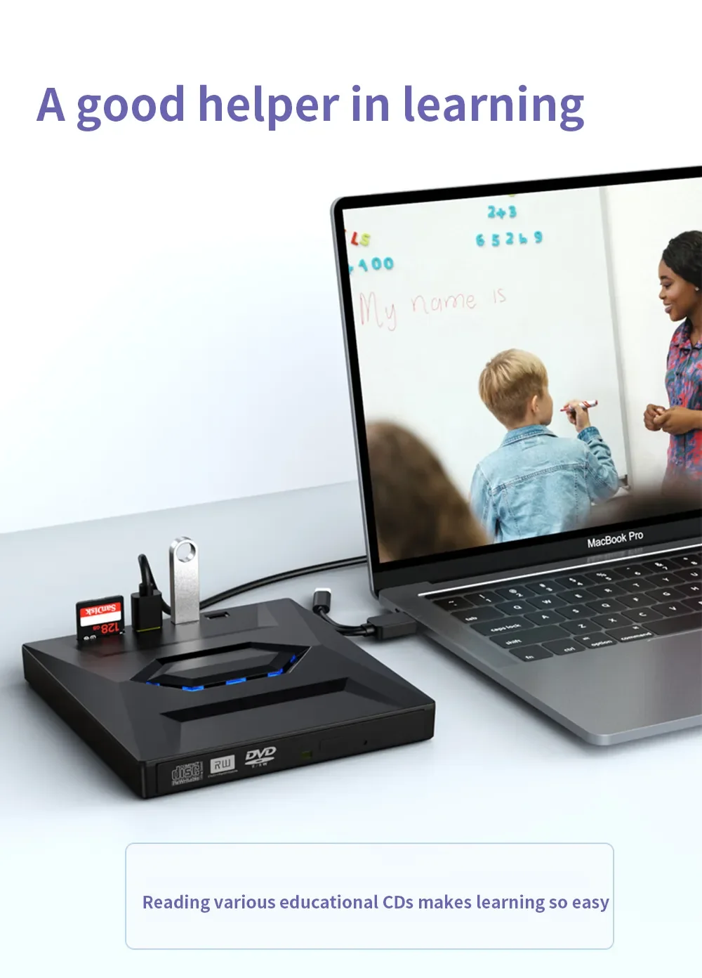 DVD RW CD Type C/USB3.0 Optical Drive Burner Reader External BluRay DVD CD Drive with Type C USB SD TF Card Reader