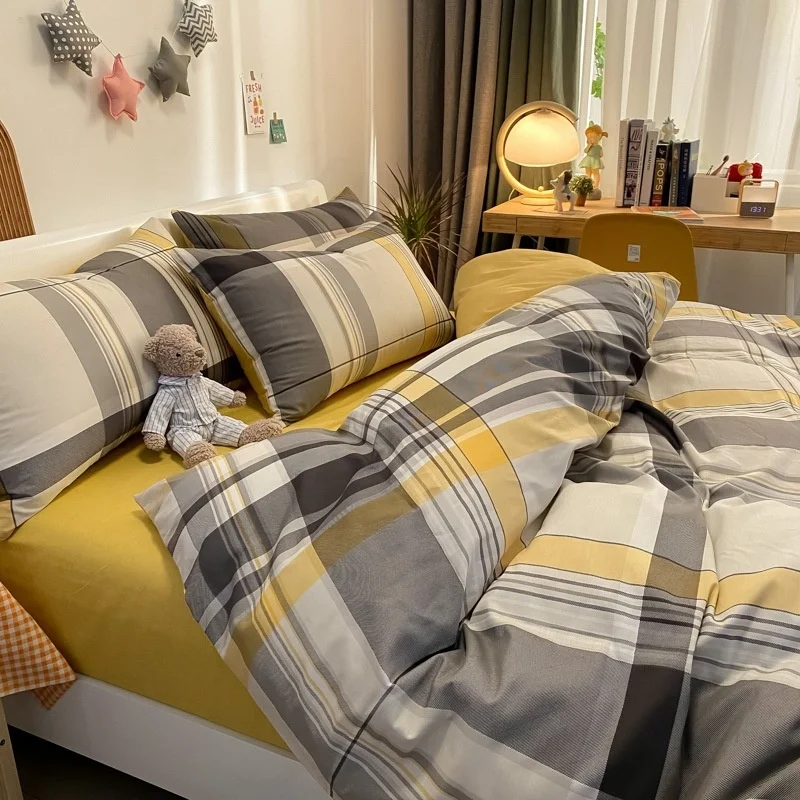 Cotton Bedding Sets 4pcs  Designer Letter Strip Digital Printing BedClothes Pillow Sheet  Soft Queen Size Comforter Cover