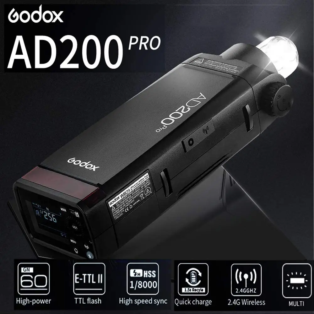 GODOX AD200Pro 200Ws 2 4G 1/8000 HSS 500 полная мощность камеры стробоскоп вспышка с батареей